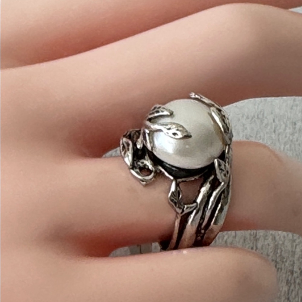Noa Zuman 925 Sterling Silver Ring W Fresh Water White Large Pearl Sz.7